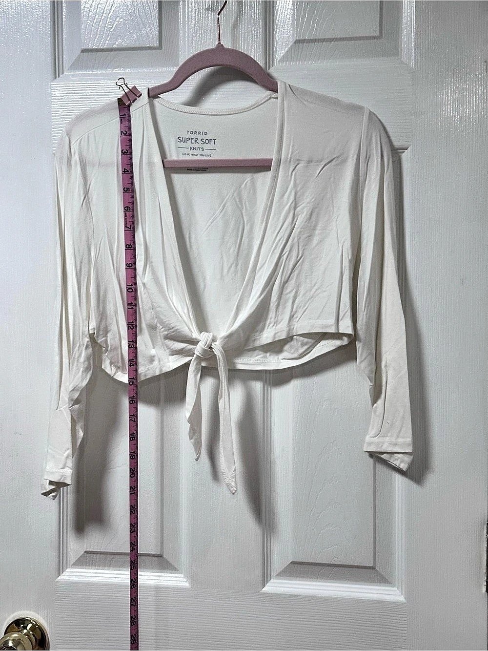 Torrid Super Soft Knits Tie Front Crop Top Tie-Front Long Sleeve Top White Size